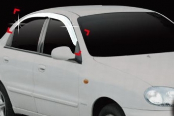 Дефлекторы боковых окон Chevrolet Lanos седан хромированные autoclover