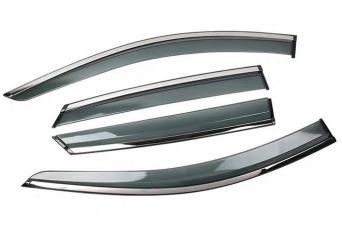 Дефлекторы боковых окон Mitsubishi Outlander III с молдингом из нержавеющей стали