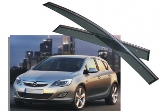 Дефлекторы боковых окон Opel Astra J хетчбек 5 дверей с хромированным молдингом