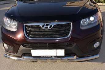 Защита переднего бампера Hyundai Santa Fe II 2010-2012 с пластинами