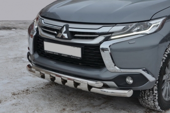 Защита переднего бампера Mitsubishi Pajero Sport III двойная с пластинами